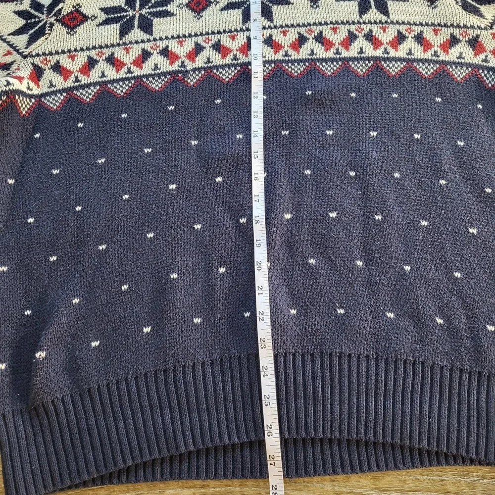 Polo Ralph Lauren Mens XL Fair Isle Snowflake Knit Sweater Navy Blue Red Cotton